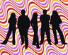 Young people on retro background